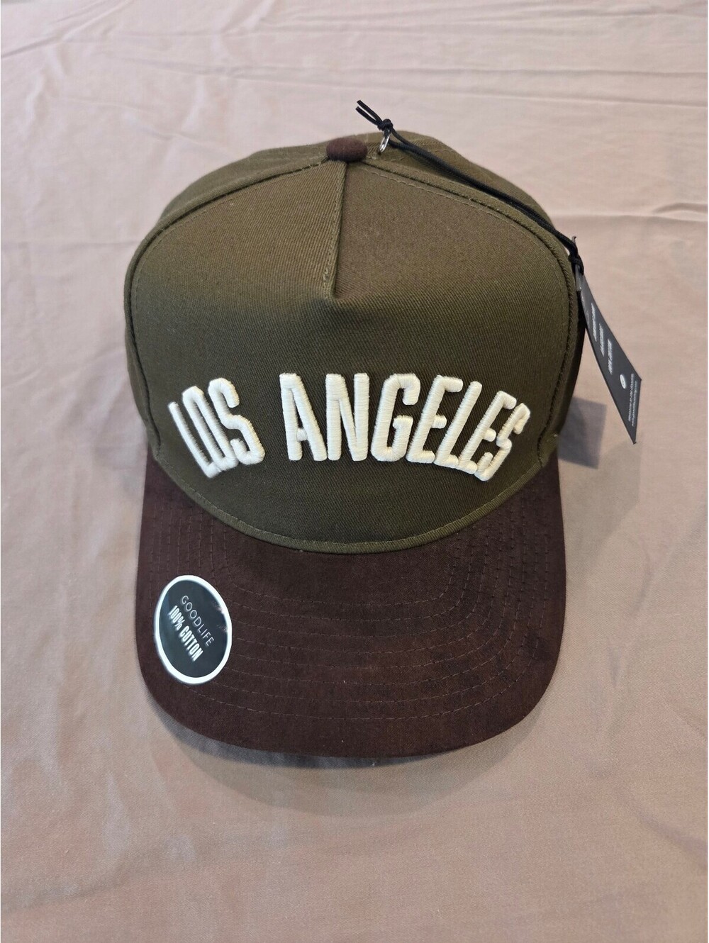 Goodlife Los Angeles Adjustable Cotton Baseball Cap - Olive Green and Brown